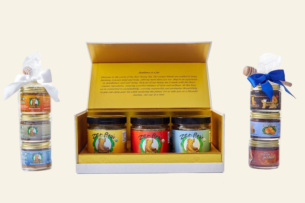 Zenbear Honey Tea mix-and-match 3-Flavor Honey Tea Mini Assortment – Organic Wellness Gift Set (3 x 3 oz)