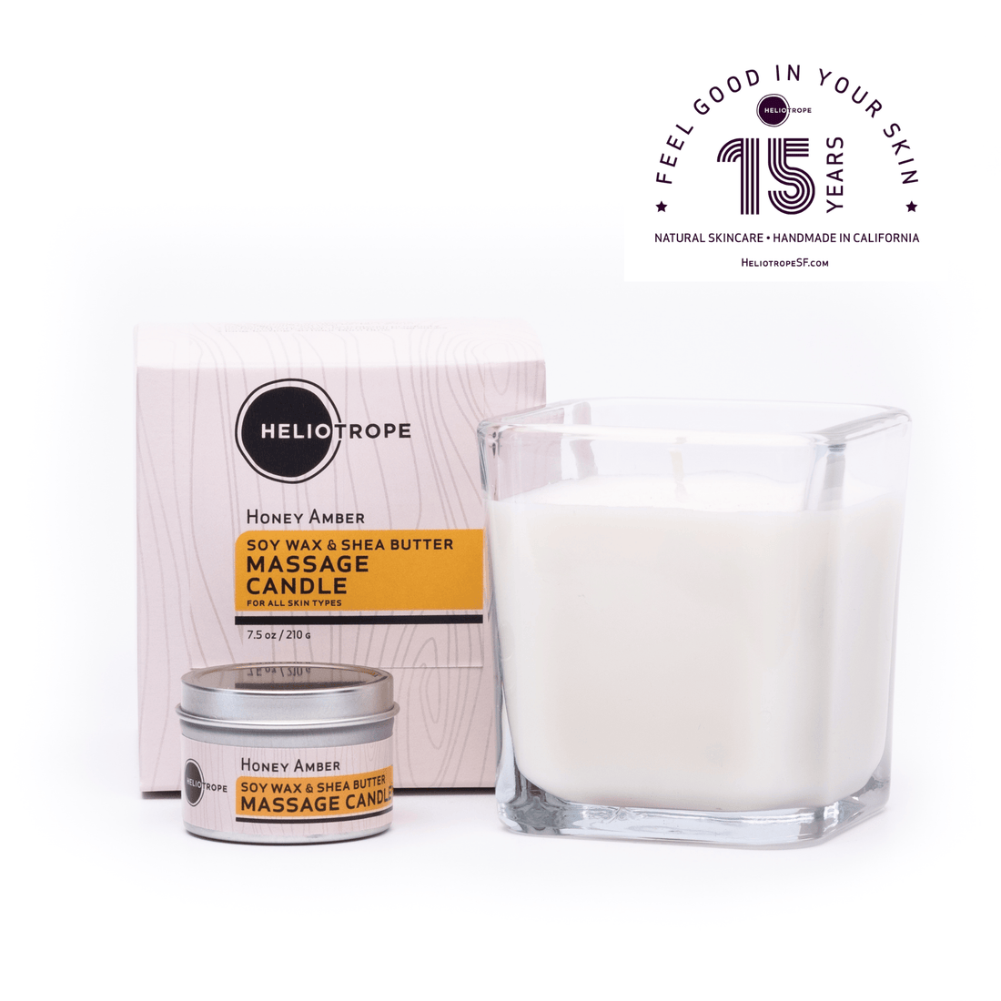 Heliotrope SF Candle Honey Amber Soy Wax &amp; Shea Butter Massage Candles - New Scent