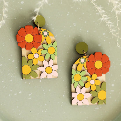 LE CHIC MIAMI Earrings 70s Burnt Orange Floral Arch Earrings