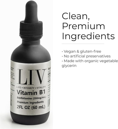Vitamin B1 Thiamine Liquid Metabolic Booster (Benfotiamine 250mg, 60 servings)