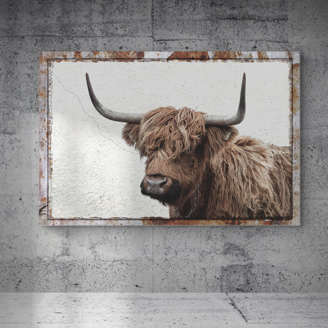 Tailored Canvases Canvas 18x12 inch Medium Premium Gallery Wrapped Natural Rustic Highland Cow Canvas Wall Art