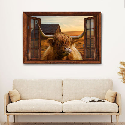 Tailored Canvases Canvas Highland Cow Window View Canvas Wall Art