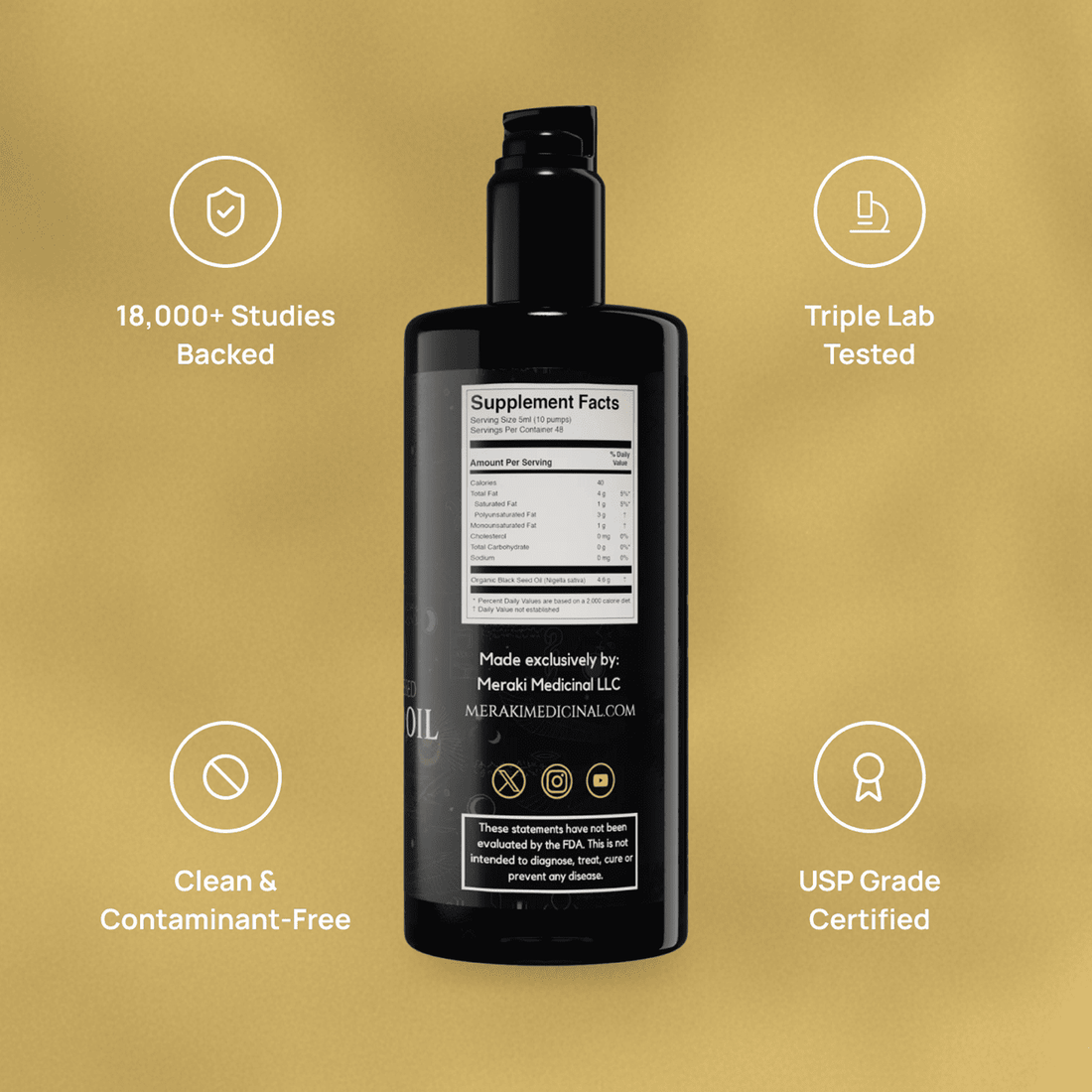 Meraki Medicinal High Potency Cold-Pressed Organic Black Seed Oil with 3% Thymoquinone