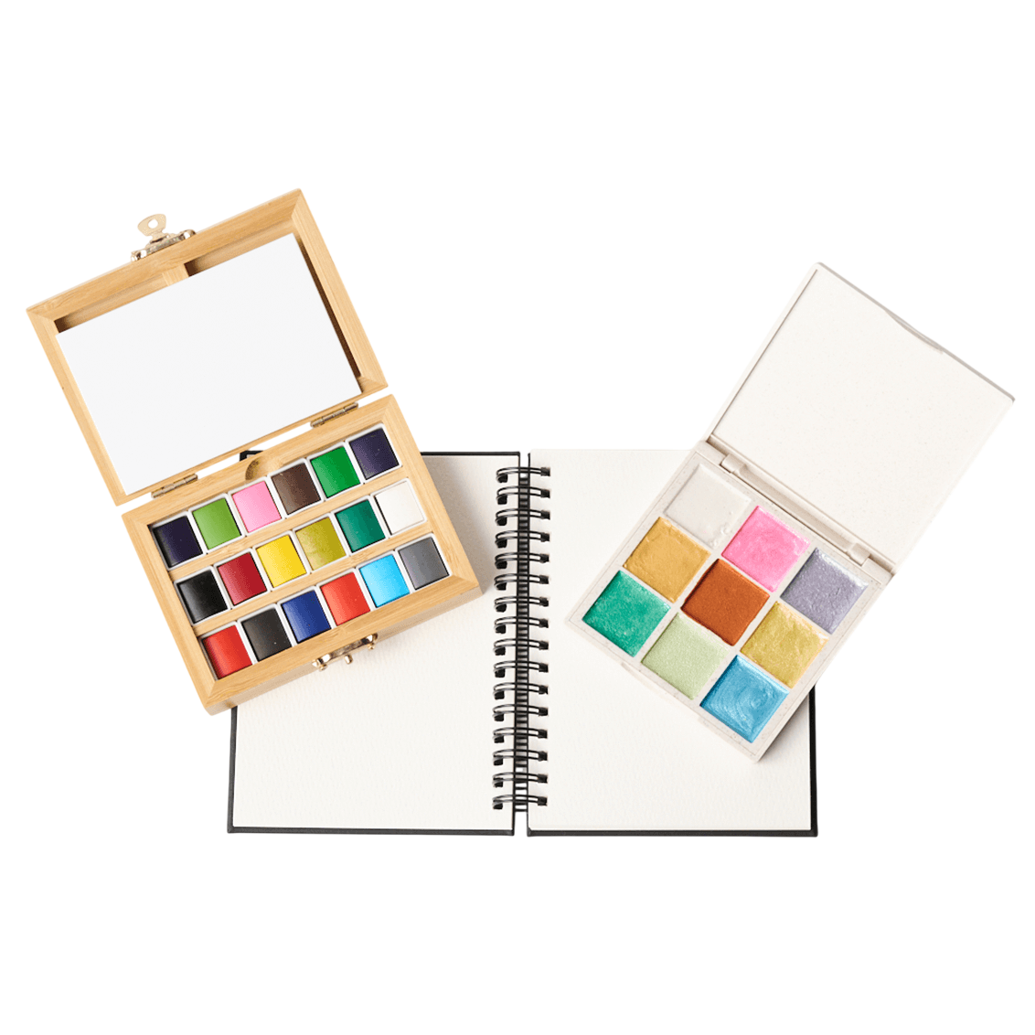 Watercolor Essentials Bundle | Bamboo Case, Metallics, &amp; Paper Pad