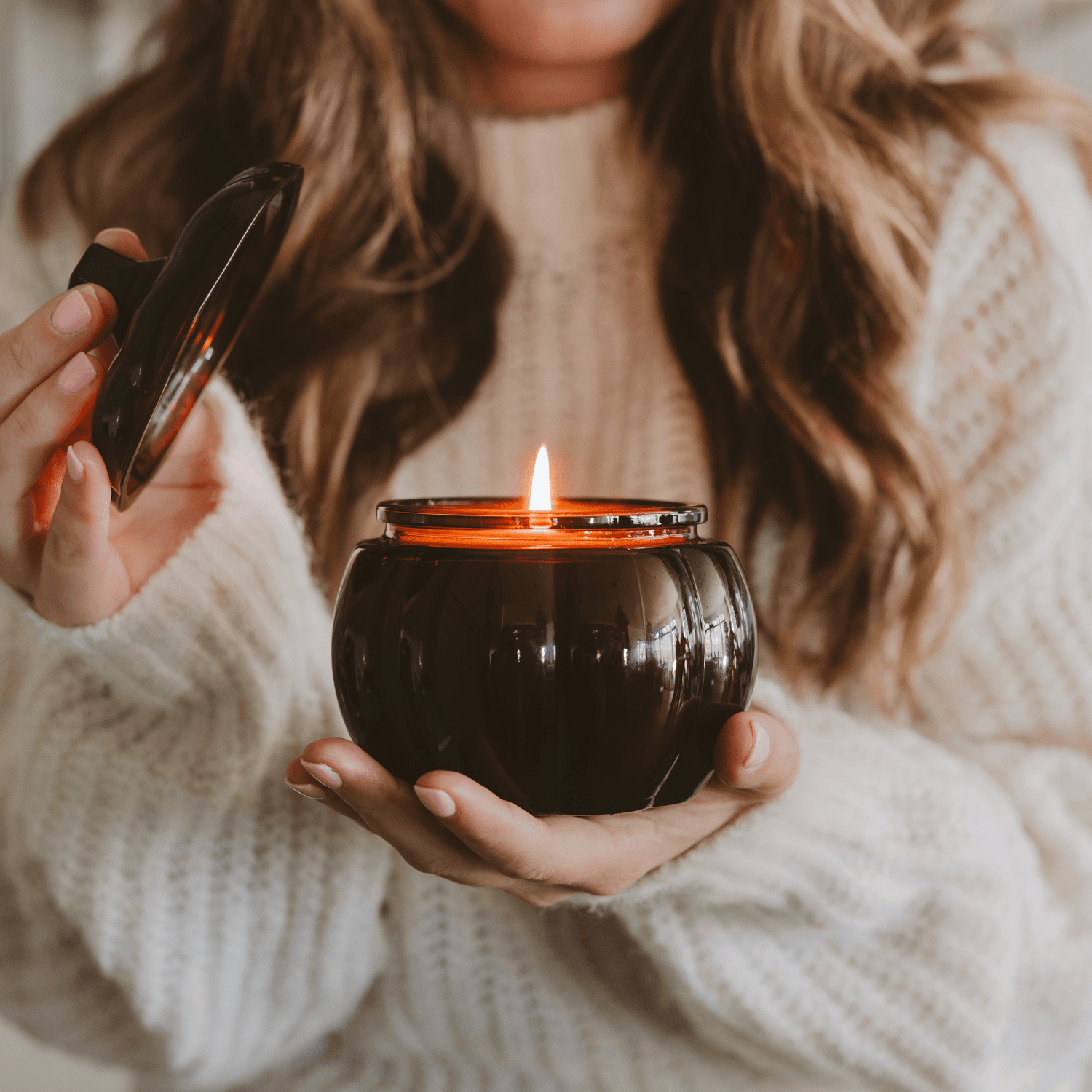 Sweet Water Decor Candles Hello Fall Soy Candle - Amber Glass Pumpkin Jar - 20 oz