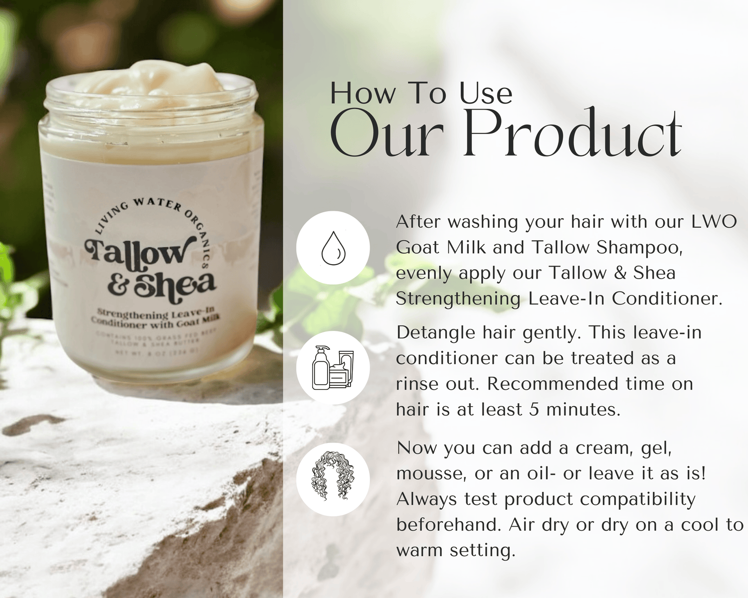 Living Water Organics Tallow, Shea &amp; Goat Milk Leave-In Conditioner