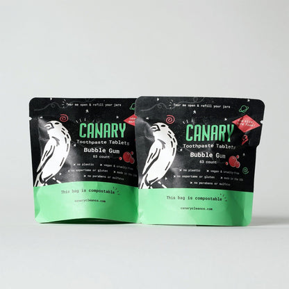 Canary Toothpaste Tablets 2-pack of the sample pouches - 126 tablets Bubble Gum Toothpaste Tablets