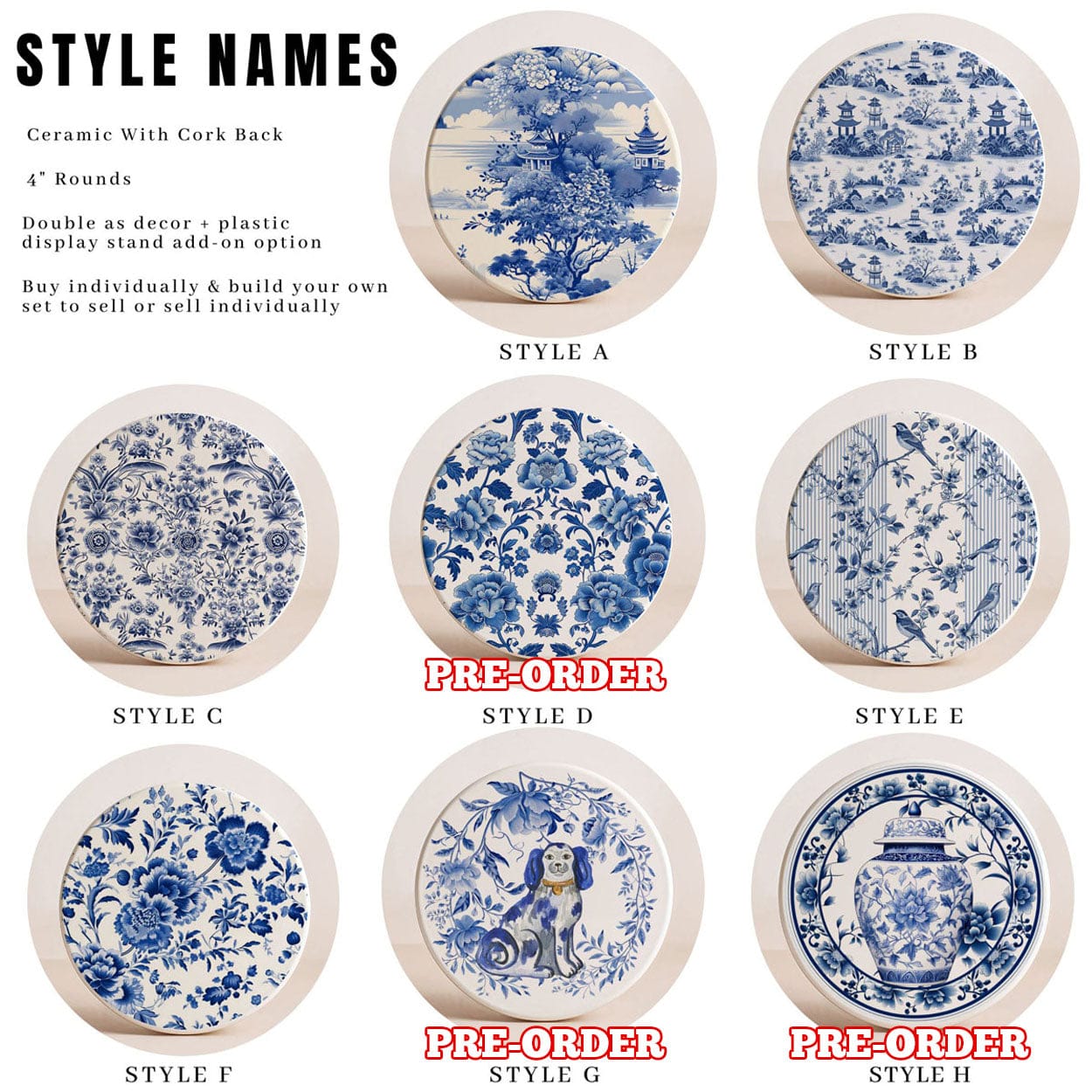Gia Roma Coaster 8 Coasters / Mixed Styles | Note Preferences Chinoiserie Coasters