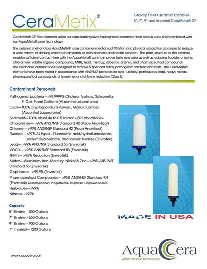 Sertodo Water Dispensers CeraMetix® 7" Slimline GF Gravity Filter - Chloramine, Lead, Fluoride &amp; PFAS Reduction