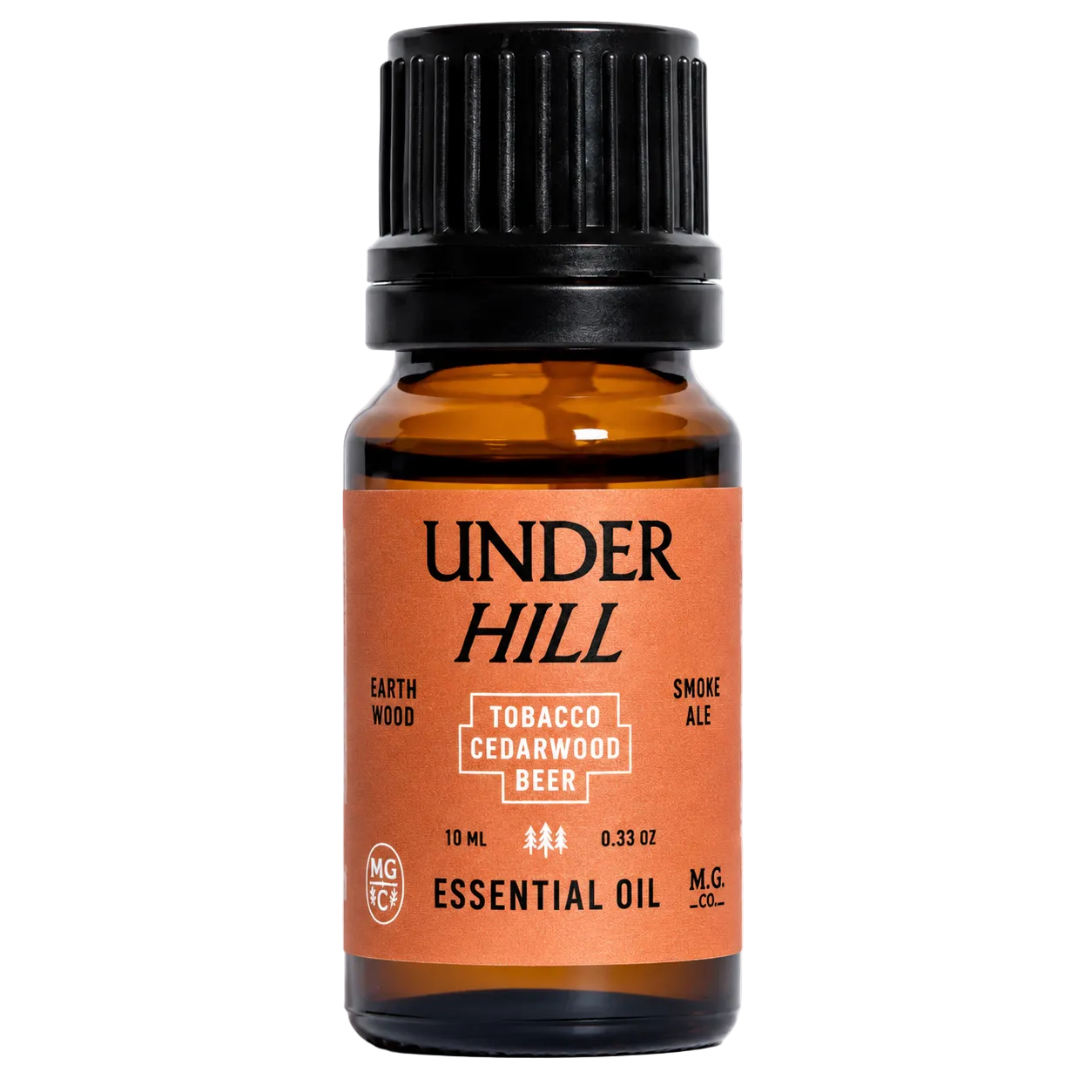 Bottle of Under Hill essential oil with a black cap on a white background