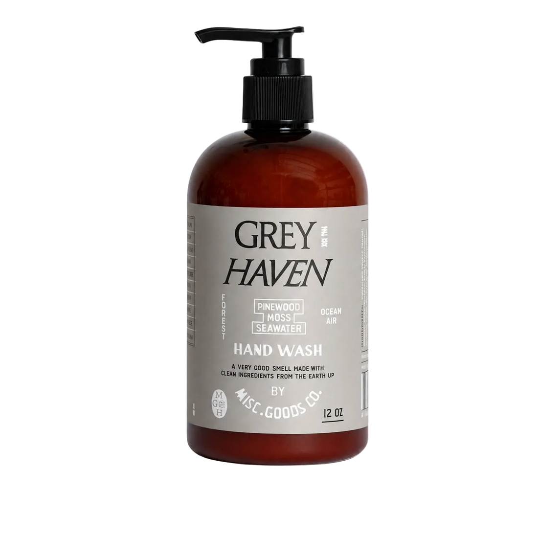 Brown bottle of Grey Haven hand wash on a white background