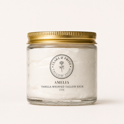 Glass jar with gold lid labeled &