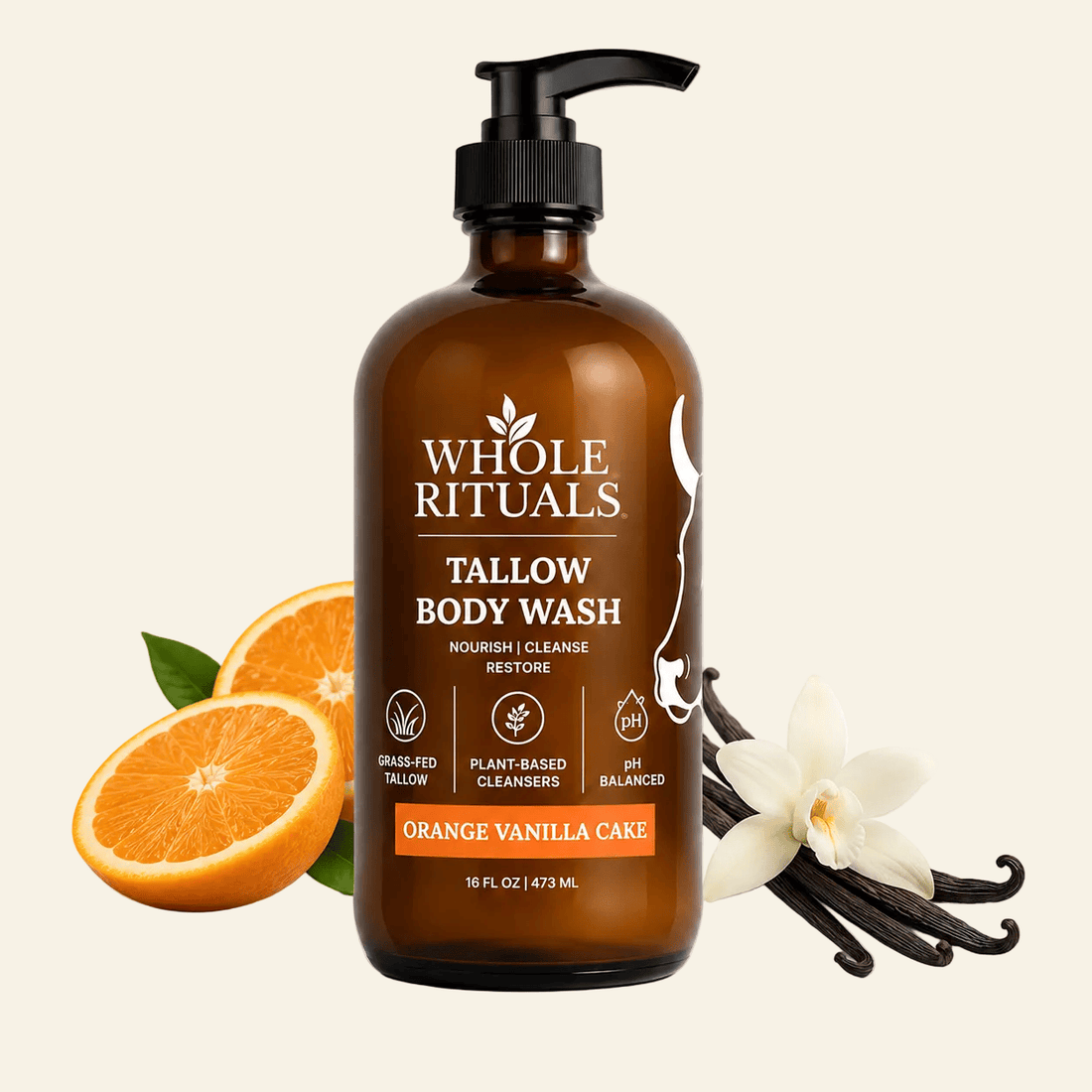 Whole Rituals Body Wash Orange Vanilla Cake Tallow Body Wash – 16 oz