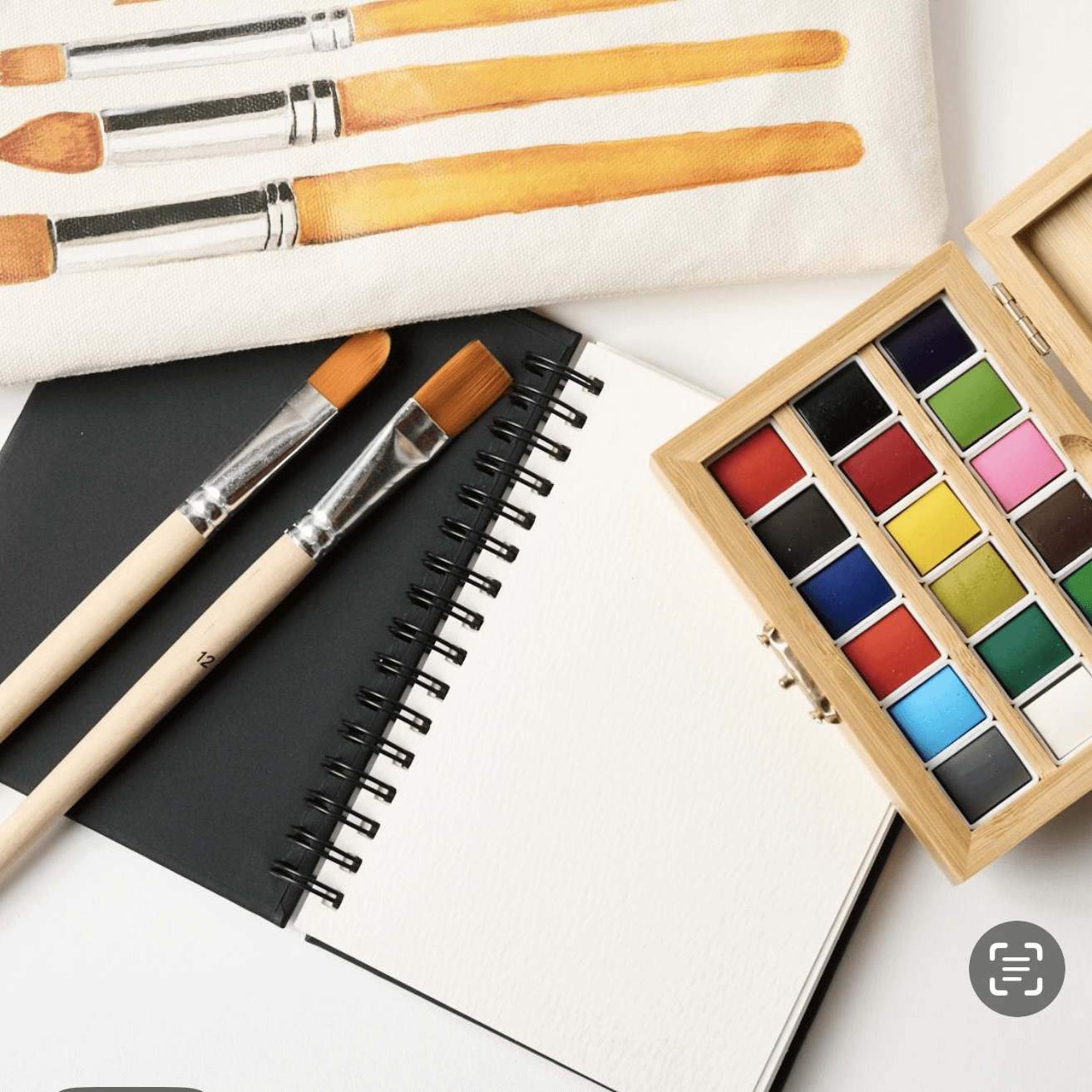 Watercolor Travel Set | Bamboo Case, Brushes, &amp; Paper Pad