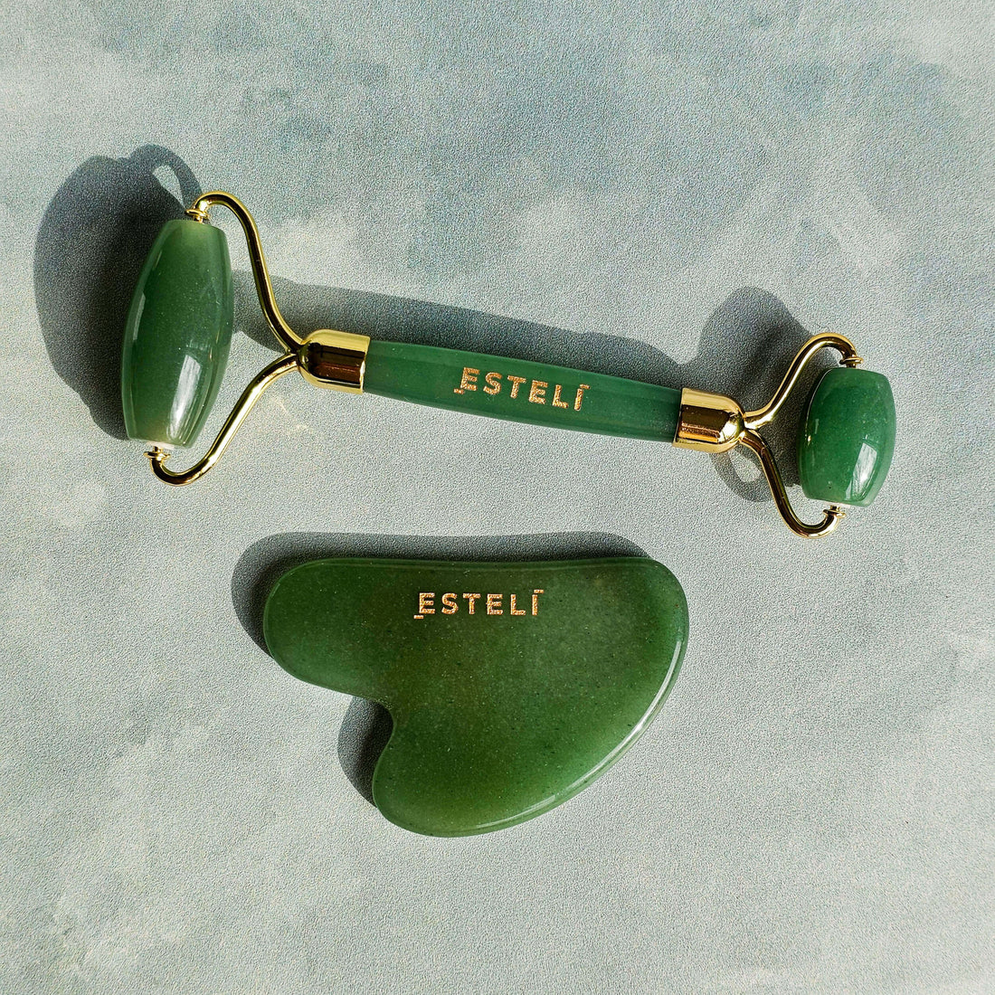 Esteli SETS Green Aventurine Roller &amp; Gua Sha Set