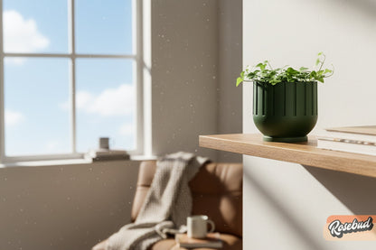 Rosebud HomeGoods Modern Indoor Planter with Drainage – 3D Printed Fluted Plant Pot, Vertical Ribbed Design, Minimalist Decor Accent, Mid-Bubble