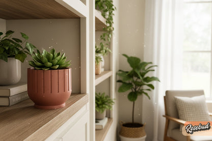 Rosebud HomeGoods Modern Indoor Planter with Drainage – 3D Printed Fluted Plant Pot, Vertical Ribbed Design, Minimalist Decor Accent, Mid-Bubble