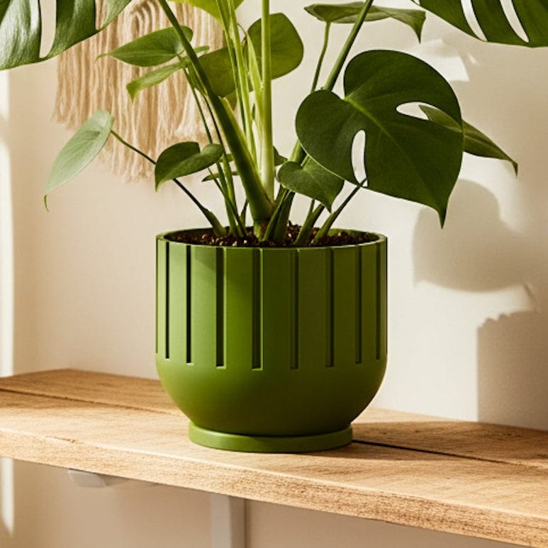 Rosebud HomeGoods Modern Indoor Planter with Drainage – 3D Printed Fluted Plant Pot, Vertical Ribbed Design, Minimalist Decor Accent, Mid-Bubble