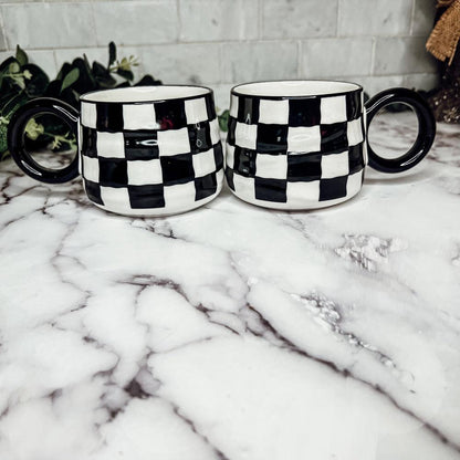 Gia Roma Coffee Mug BW Checkered Mug