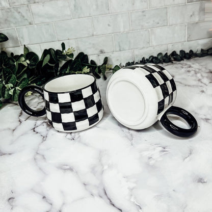 Gia Roma Coffee Mug BW Checkered Mug