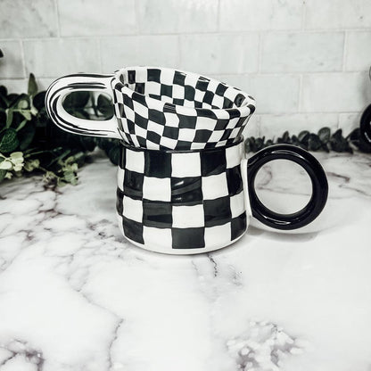Gia Roma Coffee Mug BW Checkered Mug