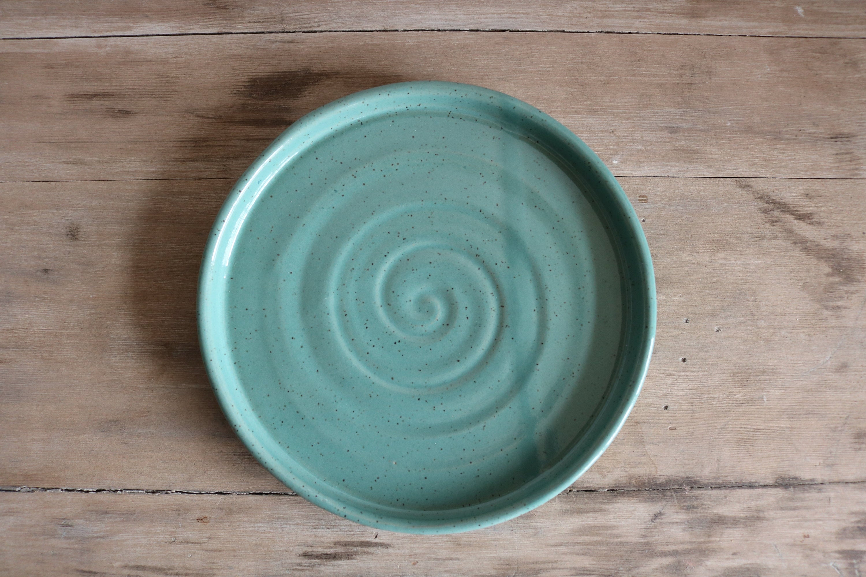 KJ Pottery Plate Teal Green / Tall Rim / Glazed Rim Dinner Plate