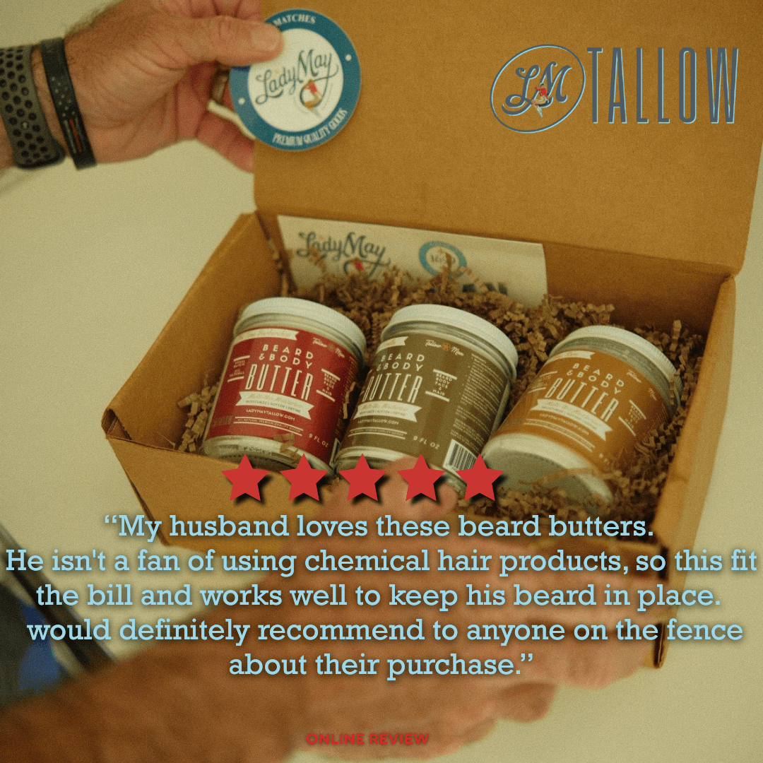 Lady May Tallow Body Cream/Lotion Natural Beard Butter for Men Tobacco Vanilla | All-Natural Beard &amp; Skin Care