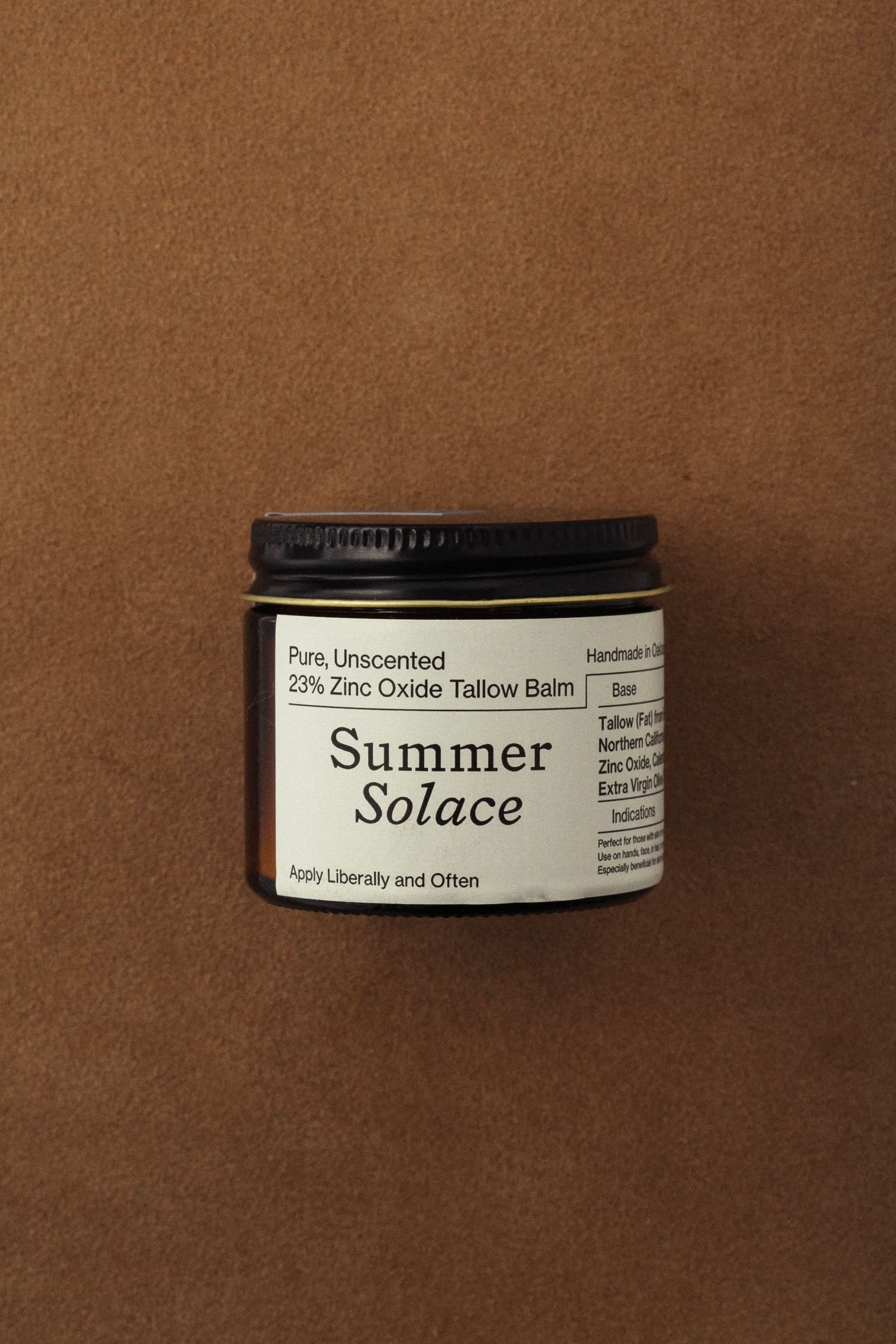 Summer Solace Tallow SPF 60 mL 23% Non-Nano Zinc Tallow Balm | Pure Unscented