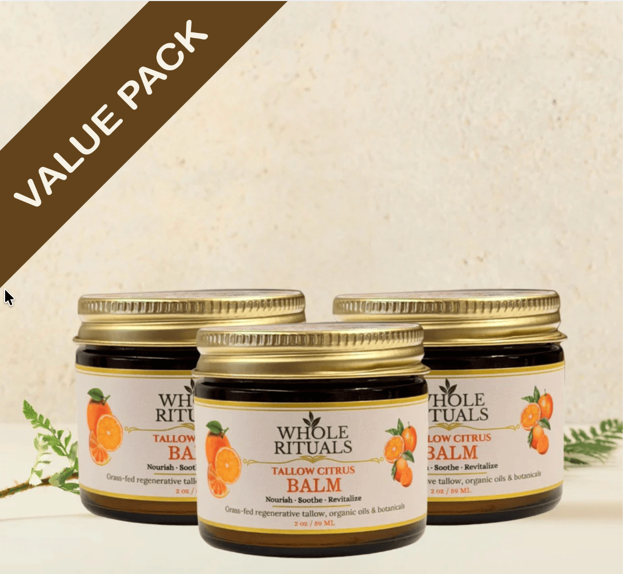 Whole Rituals Face Moisturizer 2oz / 59ML / 3 Pack - Save 15% Citrus Tallow Balm – Natural Moisturizing Skin Balm