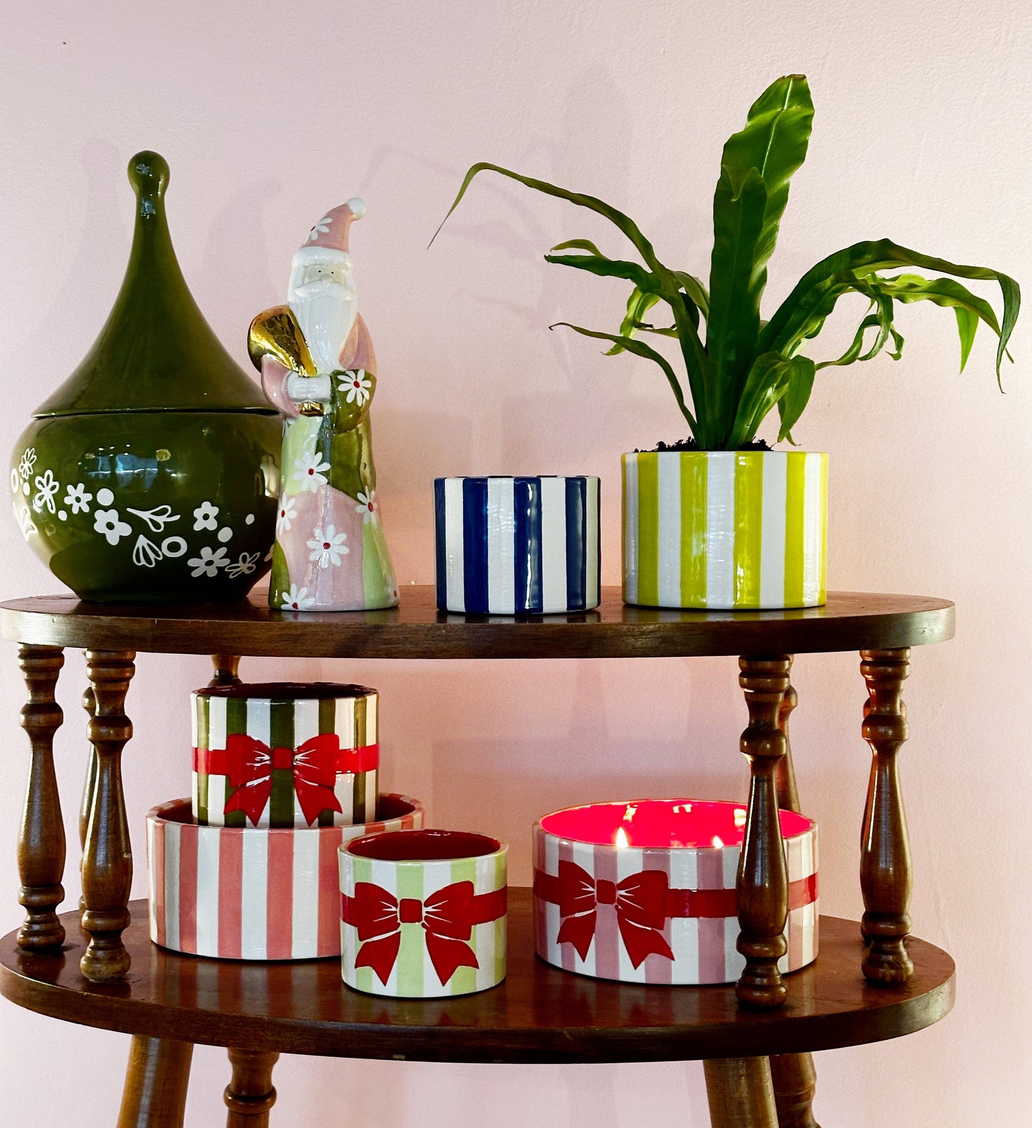 Ruby Clay Company Big Top Stripes Handpoured Candle &amp; Vase