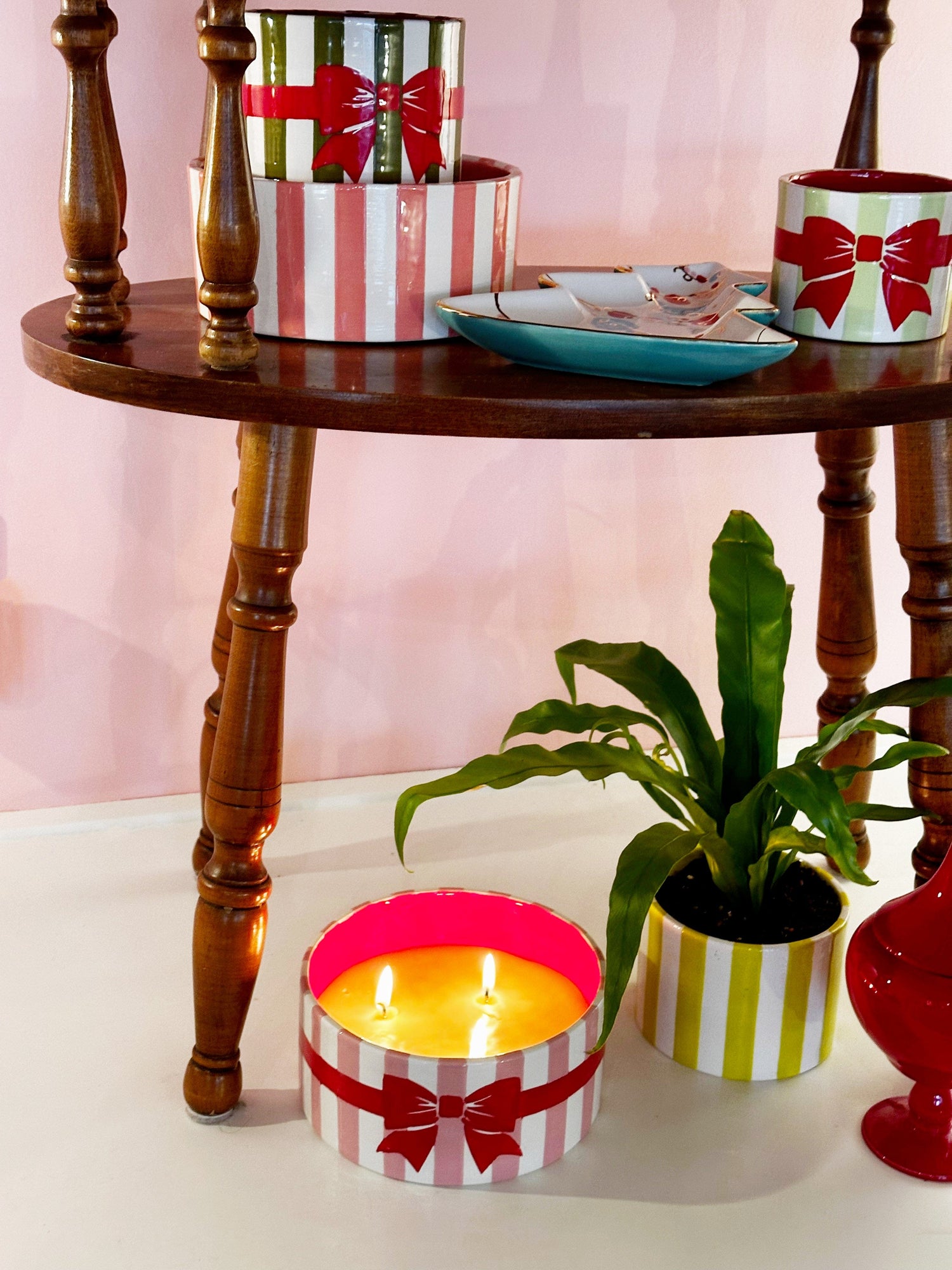 Ruby Clay Company Big Top Stripes Handpoured Candle &amp; Vase