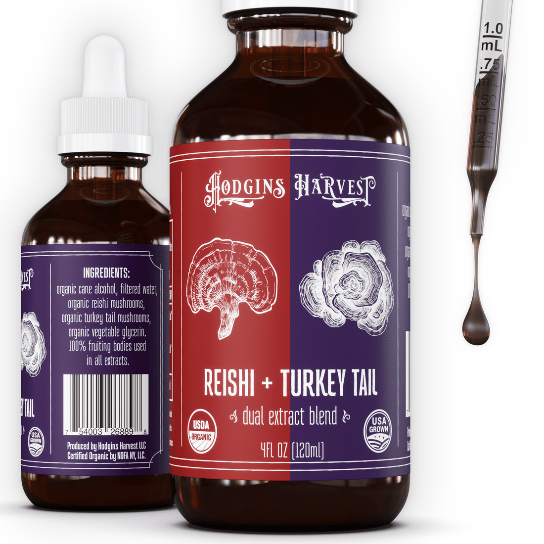 Hodgins Harvest Mushroom Extracts Reishi + Turkey Tail Dual Extract Tincture