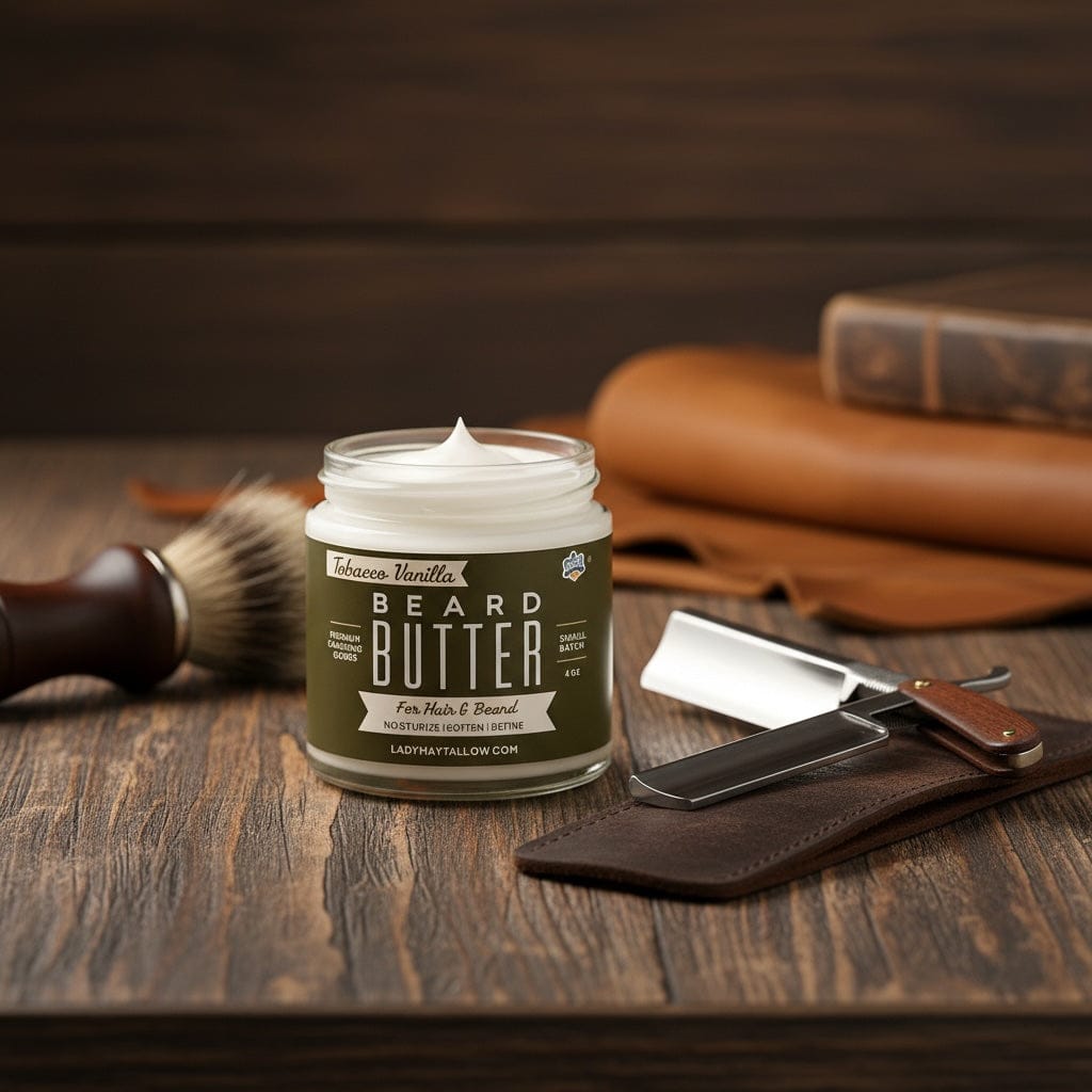 Lady May Tallow Body Cream/Lotion Natural Beard Butter for Men Tobacco Vanilla | All-Natural Beard &amp; Skin Care