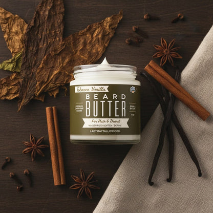 Lady May Tallow Body Cream/Lotion Natural Beard Butter for Men Tobacco Vanilla | All-Natural Beard &amp; Skin Care