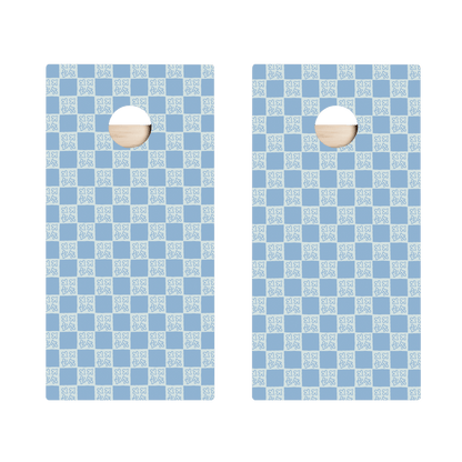 Beachy Blue Grid Star Cornhole Boards