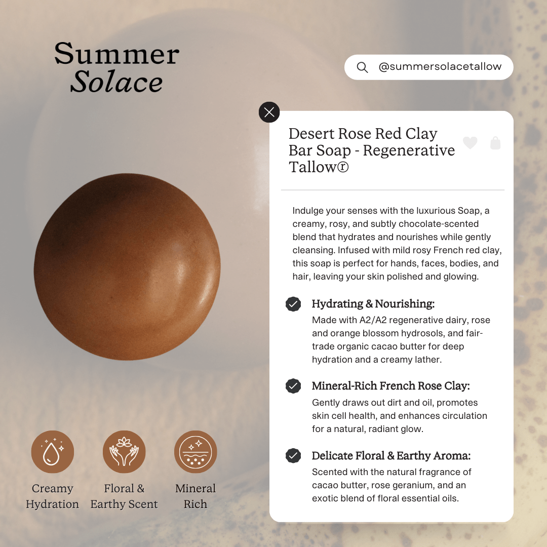 Summer Solace Tallow Tallow Soap Desert Rose – Red Clay Sphere Soap | Floral &amp; Cacao Butter Infusion