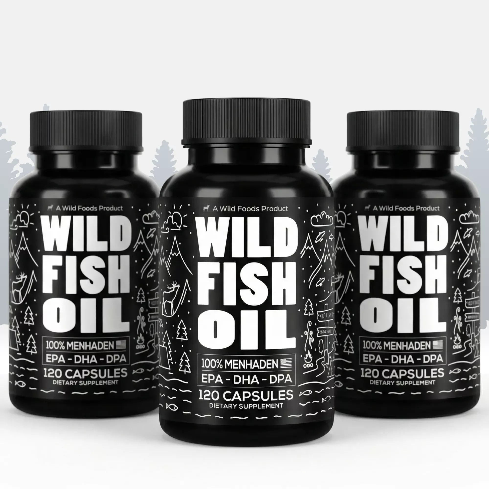 Wild Foods Oils 3x - 360 Caps (Save $9!) Fish Oil Capsules, 60 servings – Omega-3 for Heart Health &amp; Cognitive Function