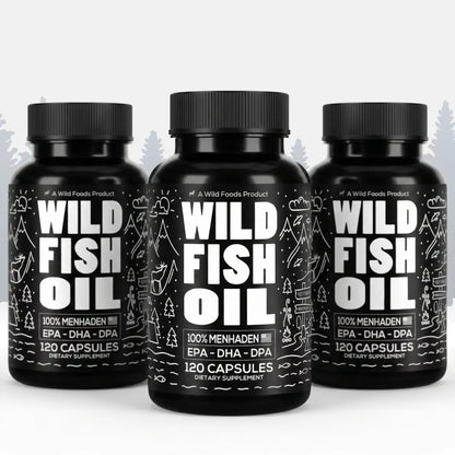 Wild Foods Oils 3x - 360 Caps (Save $9!) Fish Oil Capsules, 60 servings – Omega-3 for Heart Health &amp; Cognitive Function