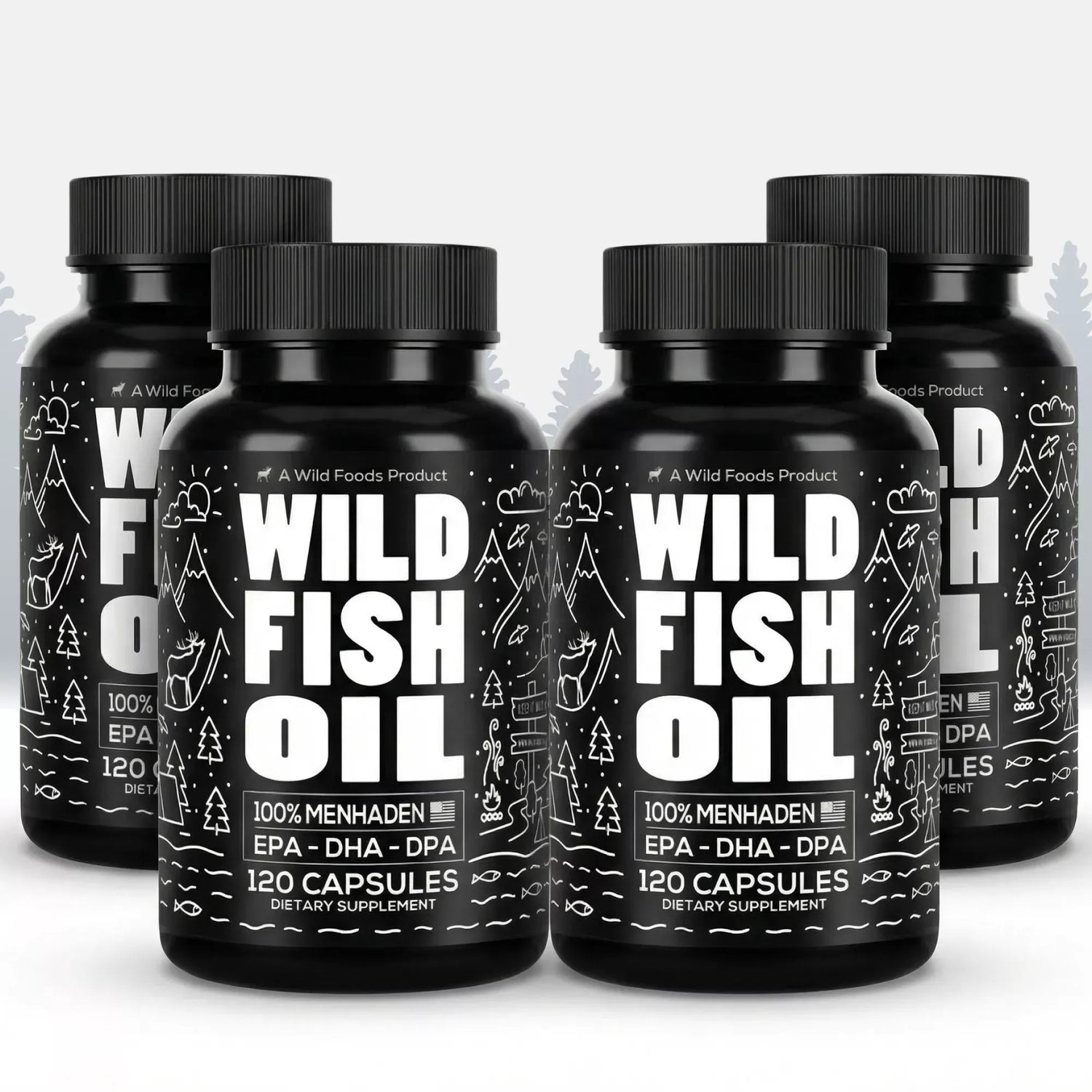 Wild Foods Oils 4x - 480 Caps (Save $16!) Fish Oil Capsules, 60 servings – Omega-3 for Heart Health &amp; Cognitive Function