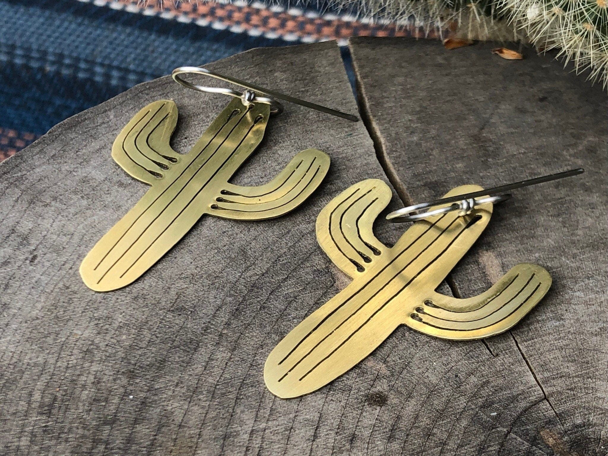 Adriana Soto Joyeria Misc Handmade Saguaro Cactus Earrings: Sawn Metal Jewelry