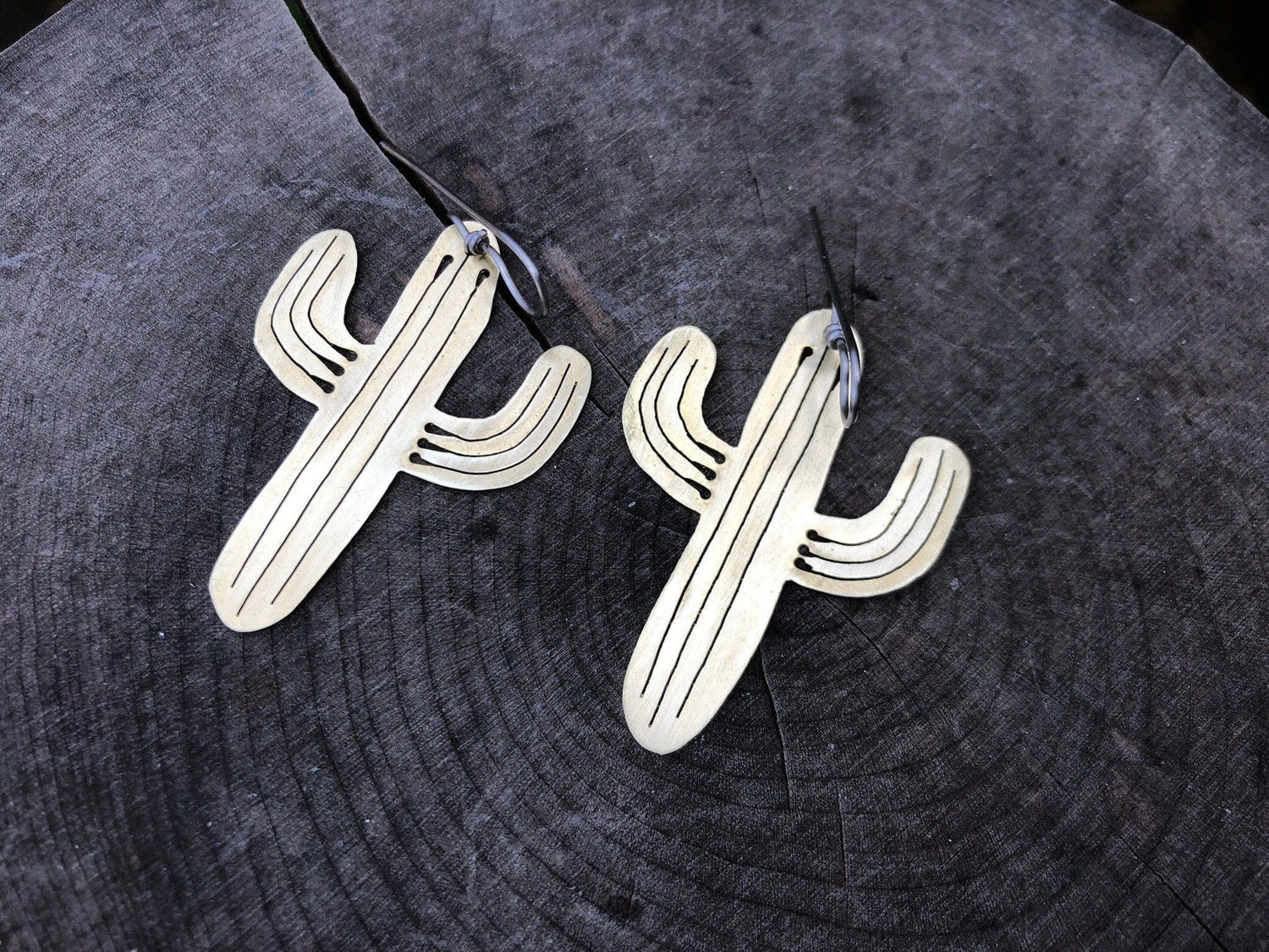 Adriana Soto Joyeria Misc Handmade Saguaro Cactus Earrings: Sawn Metal Jewelry