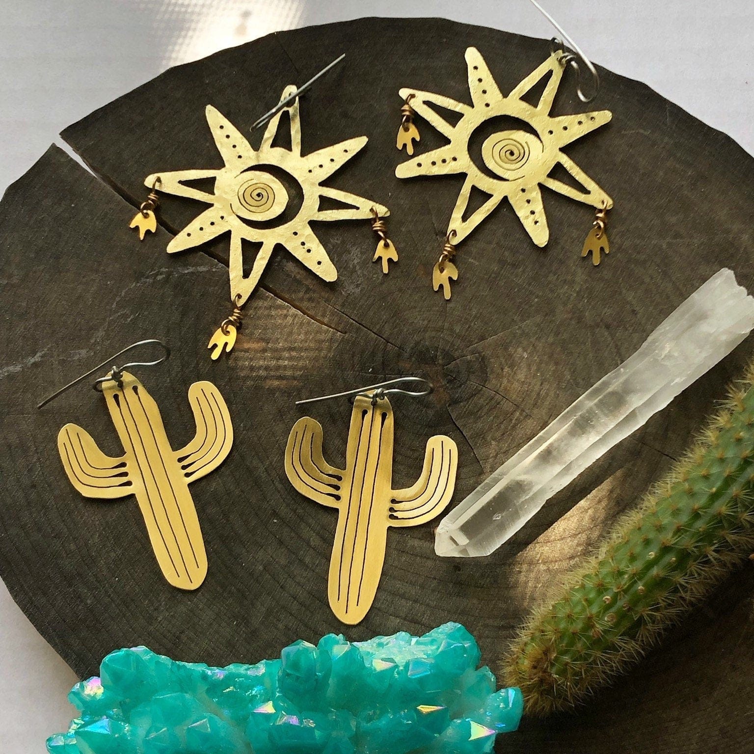 Adriana Soto Joyeria Misc Handmade Saguaro Cactus Earrings: Sawn Metal Jewelry