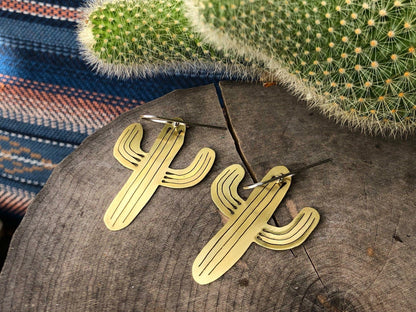 Adriana Soto Joyeria Misc Brass Handmade Saguaro Cactus Earrings: Sawn Metal Jewelry