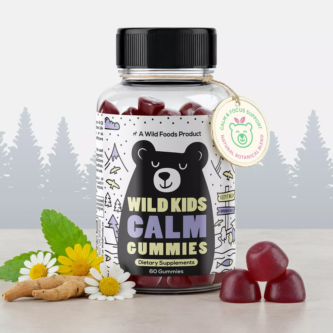 Wild Foods 1x - 60 Gummies Wild Kids Calm Gummies – Plant-Based Botanical Blend