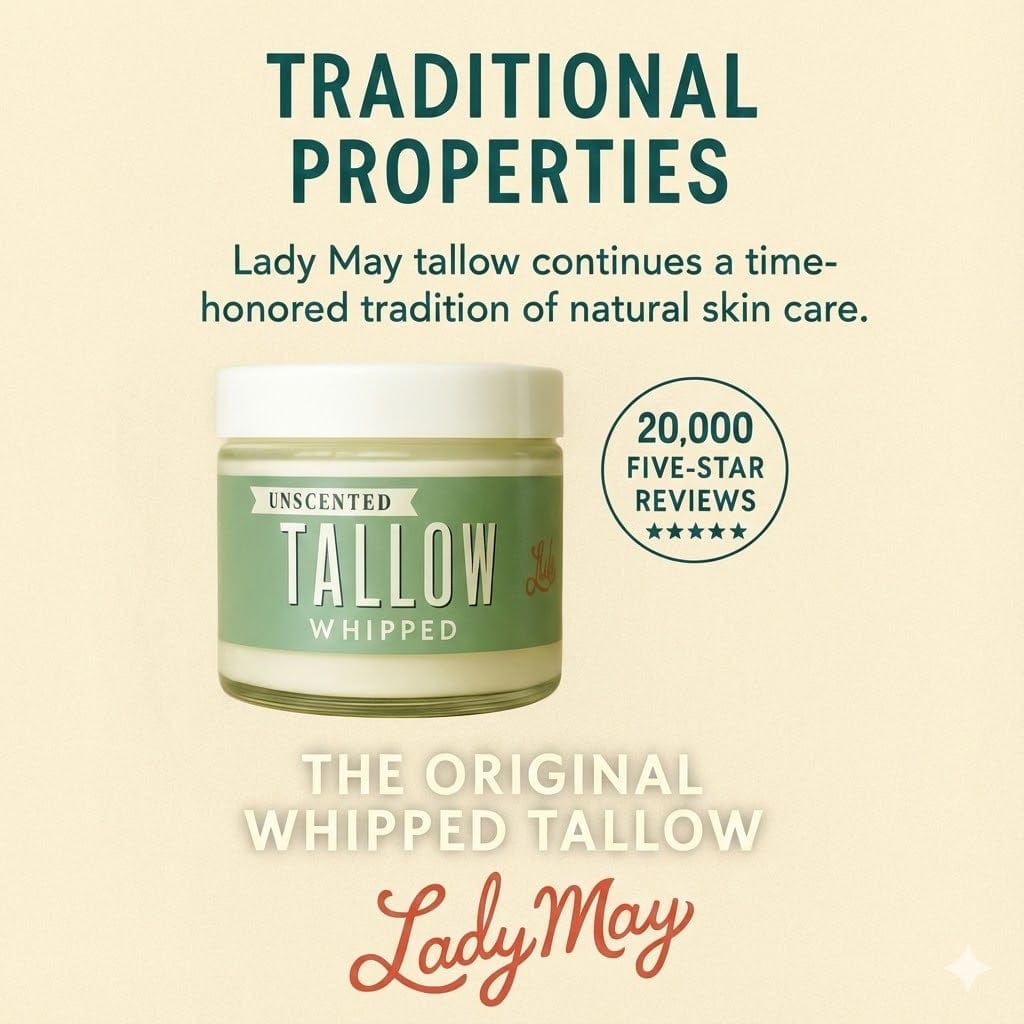 Lady May Tallow Body Cream/Lotion Unscented Whipped Tallow | All Natural Moisturizer Size 2oz-85oz