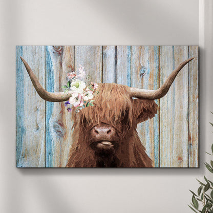 Tailored Canvases Canvas 18x12 inch Medium Premium Gallery Wrapped Highland Cow Rustic Painting Canvas Wall Art