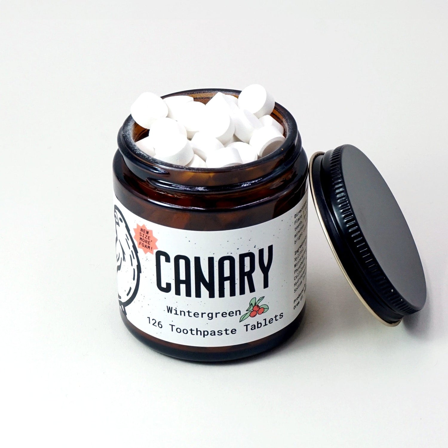 Canary Toothpaste Tablets 2 month supply jar - 126 tablets Wintergreen Toothpaste Tablets