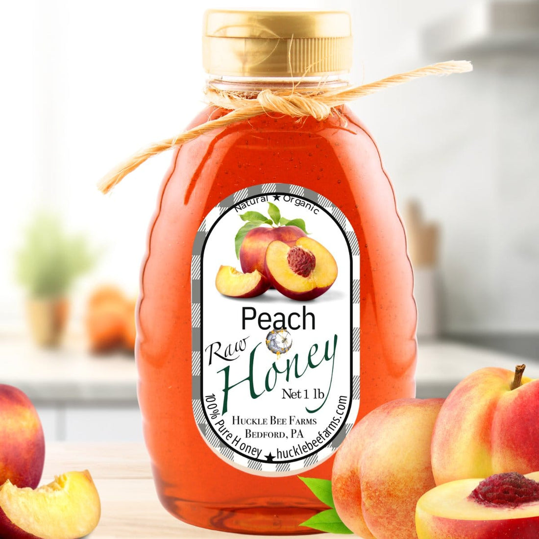 Huckle Bee Farms LLC Honey 1 Lb Bottle - $15 Peach Honey Bliss: Sweet &amp; Fruity Pure Honey Experience