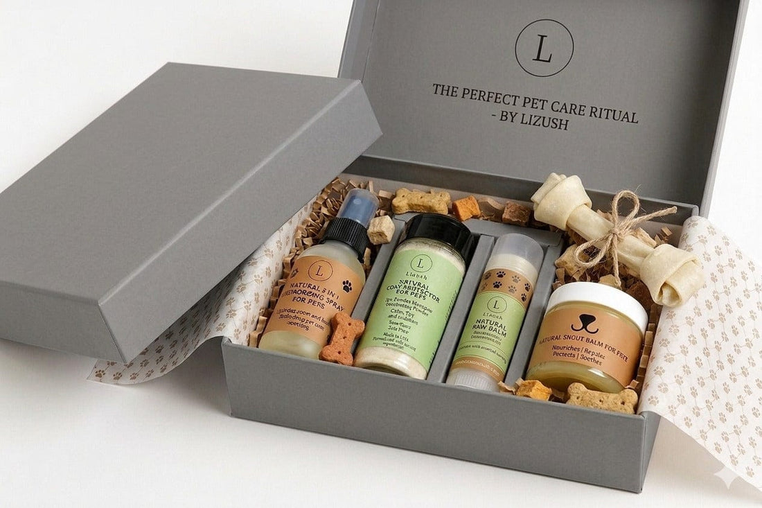 Lizush Pet Accessories Pet Pampering Gift Box -All-Natural Pet Wellness Kit – Soothing Balms &amp; Herbal Coat Powder