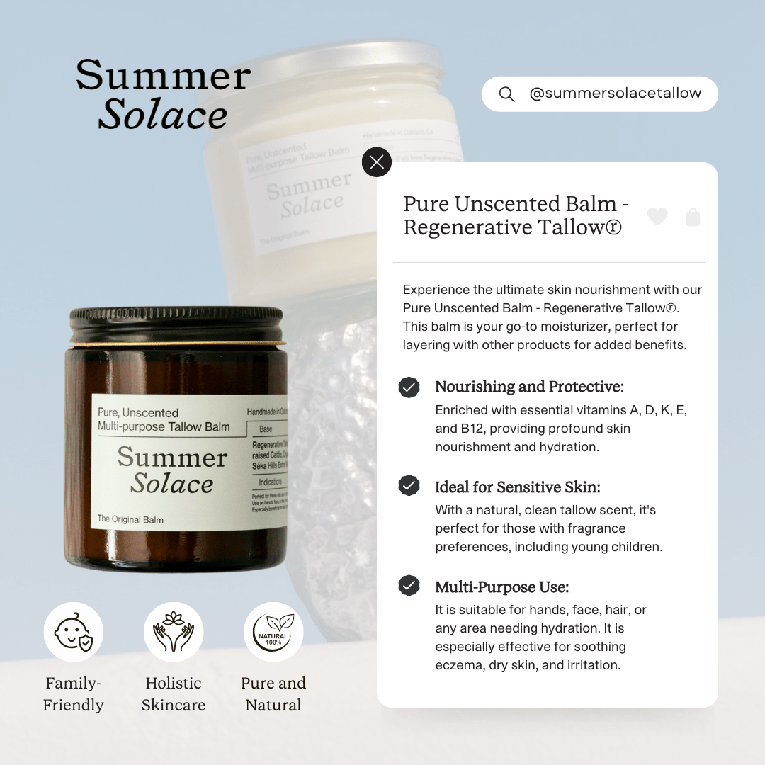 Summer Solace Tallow Tallow Balm Pure Unscented – Tallow Balm | Sensitive Skin